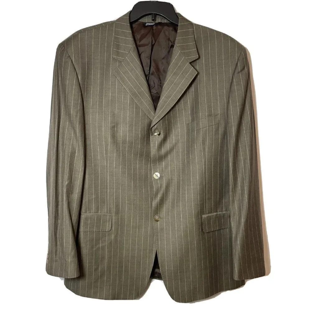 SERGIO VALENTINO Super 140'S Striped Sport Coat Suit Blazer Brown 46 Platinum